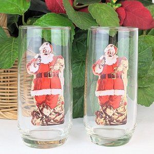 Santa Claus Coca Cola Water Glasses | Set of 2 Vintage Haddon Sundblom Coca Cola